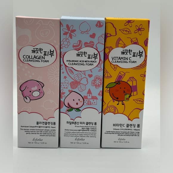 3 Pack Esfolio Vitamin  C, Hydraulic Acid With Peach, Collagen Foaming Cleansers - Picture 1 of 10